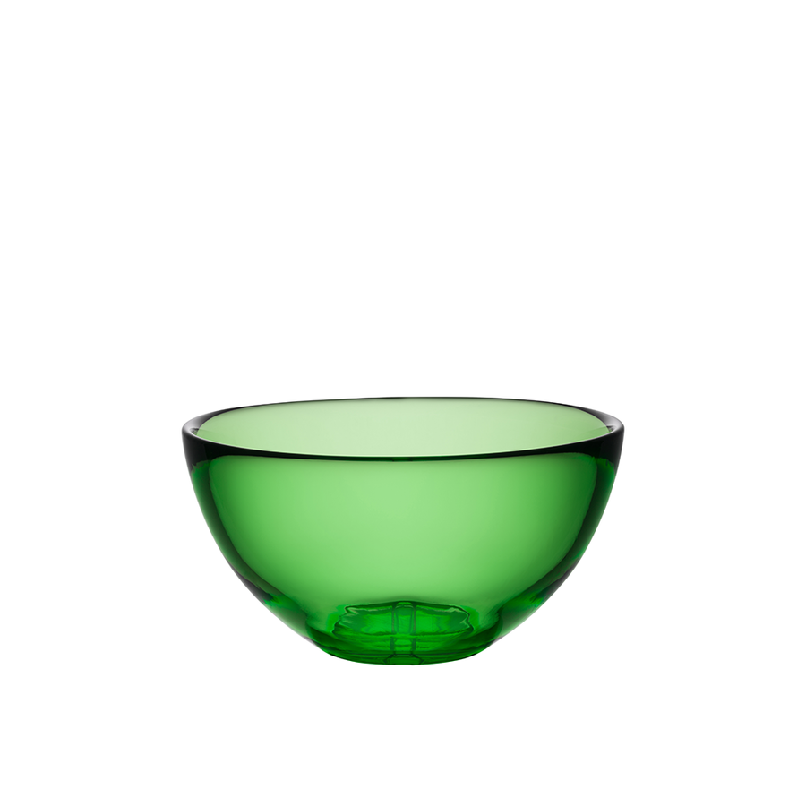 The KostaBoda: Bruk Green Bowl Medium, designed by Anna Ehrner, features a smooth and rounded design on a simple white backdrop.