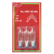 A 3-pack of light bulbs for 7-light candelabras, packaged in festive red and green, labeled No. 1907-55-NA.