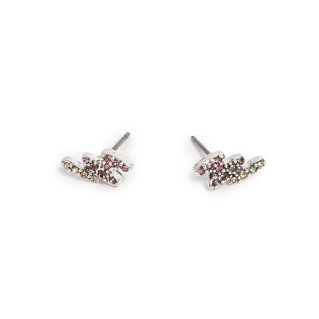 A pair of Northern Lights A&C Oslo Norway Pink & Gold earrings featuring a quality jewelry design, studded with tiny clear and dark crystals for an elegant touch.