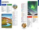 Sure! Here’s a rewrite using your product data: Two pages from the Hachette Book Group’s “Lonely Planet Norway Northern Lights Safari Far North Hiking & Skiing Oslo Walking Tours Travel Guide” feature a colorful table of contents with vibrant section titles, small landscape and food photos—including highlights of the scenic Lofoten Islands—and an aurora borealis image in the top right corner, evoking the dazzling Northern Lights that make Tromsø renowned.