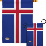 Display your Icelandic heritage with the Flag: Iceland Garden Flag - Icelandic Nationality Decor Flag, featuring two blue flags with a red cross outlined in white. Made from weather-resistant fabric for long-lasting outdoor use.