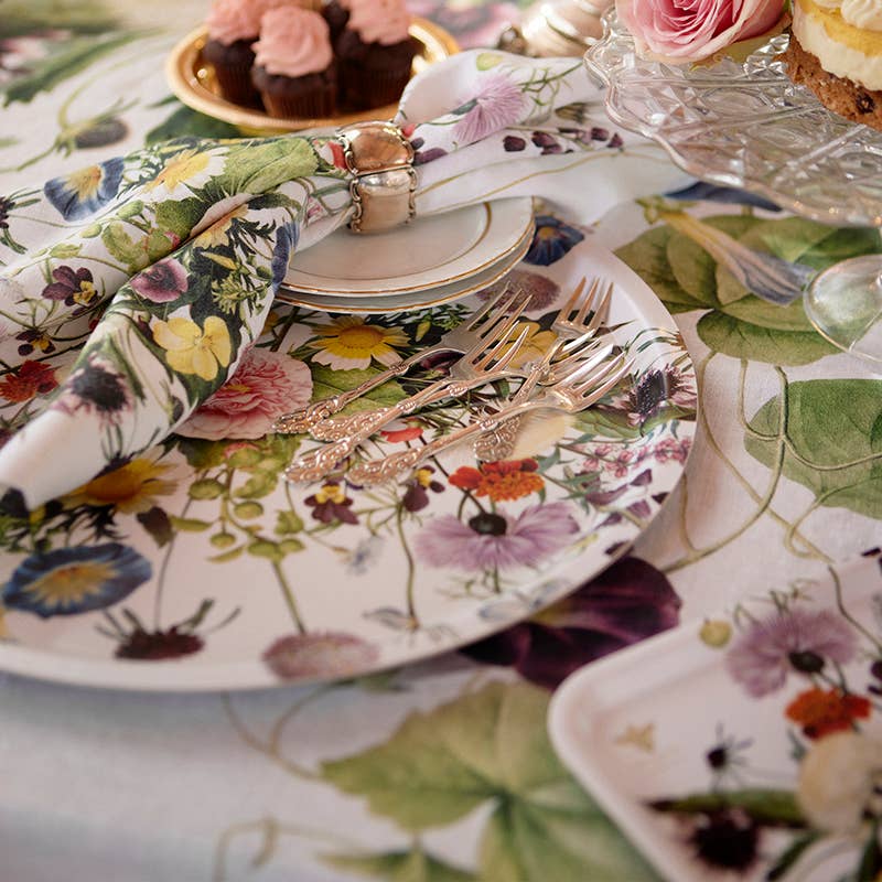 Serving Tray: "A Flower Garden" Nordic Birch Veneer Round Serving Tray 15" Diameter