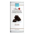 White-wrapped Icelandic chocolate bar featuring 70% dark chocolate and sea salt, with images of chocolate squares and salt crystals on the packaging.