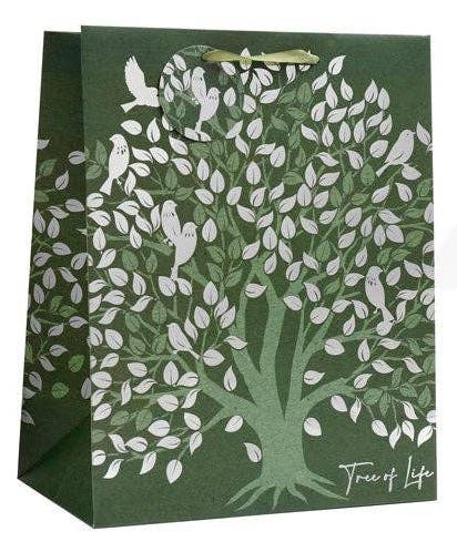 The Gift Bag: Tree of Life, with its sophisticated green color palette and charming white tree and owl design, is ideal for any event.