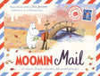 Featuring an illustration of a Moomin character holding envelopes near a wooden bridge adorned with autumn leaves, this book cover invites readers to experience interactive fun. Titled "Moomin Mail: A Magical Moomin Adventure, Full of Interactive Fun" by Amanda Li, it draws inspiration from the enchanting adventures crafted by Tove Jansson.