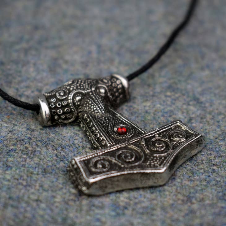 Necklace: Skane Thor's Hammer Replica Viking Age Pendant - Red