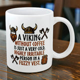 The Swedish Gift Store’s 11 oz “A Viking Without Coffee Irritable Person” ceramic mug features fun Viking-themed illustrations and text—perfect for fans of Nordic humor.