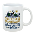 The Swedish Gift Store's 11 oz ceramic mug, "Behind Every Successful Scandinavian," features mountains, trees, a reindeer, and sun with humorous text—perfect for coffee lovers.