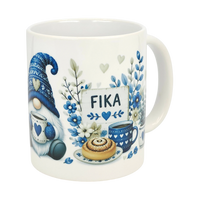 Mug: Blue Tomte Gnome Fika Ceramic Mug (11 oz Capacity)