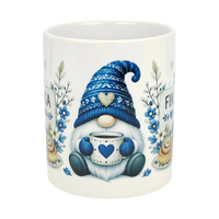 Mug: Blue Tomte Gnome Fika Ceramic Mug (11 oz Capacity)