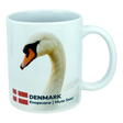 Elevate your kitchen with the Nordic Wholesale Mug: Denmark National Animal Mute Swan Ceramic Mug (11 oz), a white mug showcasing a graceful mute swan, the Danish flag, and the text "DENMARK Knopsvane | Mute Swan." This charming Scandinavian mug is a delightful way to honor Danish heritage in your home.