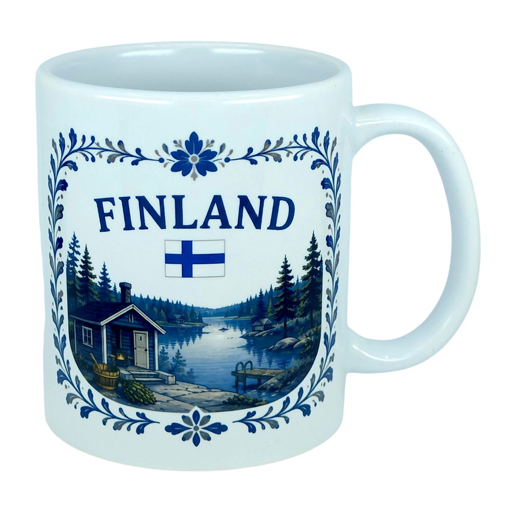 Mug: Finland Lakeside Cabin Ceramic Mug (11 oz Capacity)