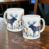 Mug: Folk Art Moose Ceramic Mug (11 oz Capacity)