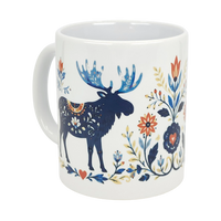 Mug: Folk Art Moose Ceramic Mug (11 oz Capacity)
