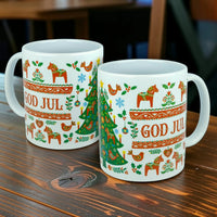 Mug: God Jul Dala Horse Christmas Ceramic Mug (11 oz Capacity)