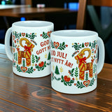 Enjoy your favorite holiday beverages with the Mug: God Jul Gott Nytt År Yule Goat Christmas Ceramic Mug (11 oz Capacity) from Nordic Wholesale. This charming white mug features colorful Scandinavian folk art designs, including a festive Yule goat, hearts, trees, and flowers. The cheerful text reads "God Jul! Gott Nytt År!"—Swedish for "Merry Christmas! Happy New Year!"—making it the perfect ceramic mug or coffee cup to add Nordic holiday spirit to your celebrations.