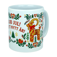 Mug: God Jul Gott Nytt År Yule Goat Christmas Ceramic Mug (11 oz Capacity)