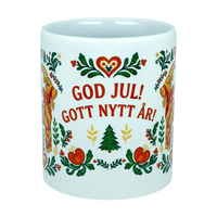 Mug: God Jul Gott Nytt År Yule Goat Christmas Ceramic Mug (11 oz Capacity)