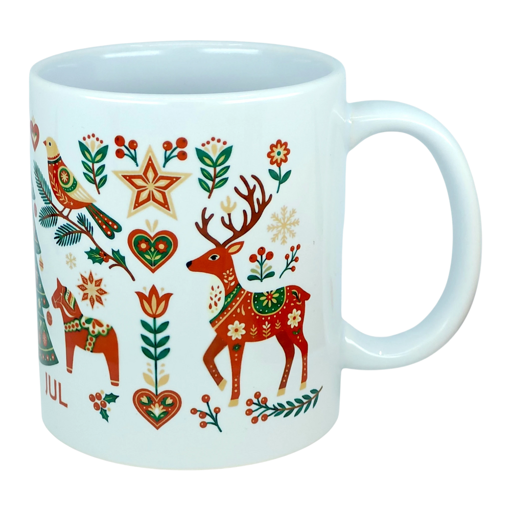 Mug: God Jul Nordic Folk Art Ceramic Mug (11 oz Capacity)