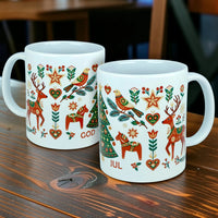 Mug: God Jul Nordic Folk Art Ceramic Mug (11 oz Capacity)