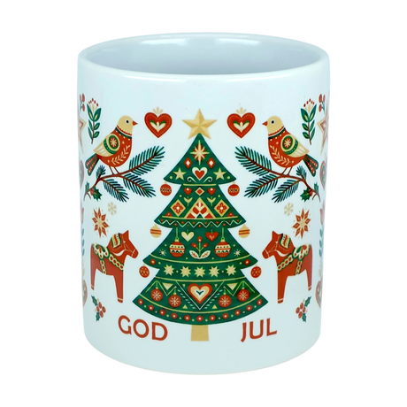 Mug: God Jul Nordic Folk Art Ceramic Mug (11 oz Capacity)