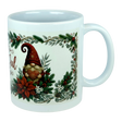 Celebrate the season with the Mug: God Jul Tomte Nordic Christmas Ceramic Mug (11 oz Capacity) from Nordic Wholesale. This white ceramic mug features a festive gnome holding a heart, surrounded by poinsettias, pinecones, holly, and greenery within a holiday-themed border. A charming Scandinavian design that brings a touch of Nordic cheer to your festivities.