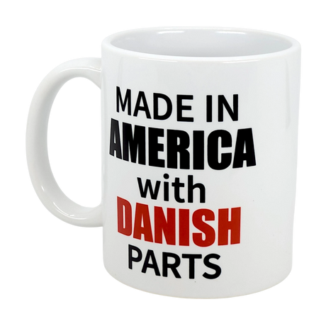 Celebrate your heritage with the Mug: Made in America with Danish Parts Ceramic Mug (11 oz) from Swedish Gift Store. This white mug features bold black and red text—a stylish nod to your Danish-American roots.