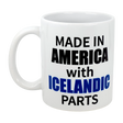 The Swedish Gift Store’s 11 oz ceramic mug features “MADE IN AMERICA WITH ICELANDIC PARTS” in bold black and blue print—a perfect way to celebrate Icelandic-American heritage.