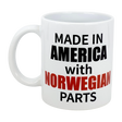 The Swedish Gift Store's 11 oz ceramic mug features "Made in America with Norwegian Parts"—a perfect heritage gift for anyone proud of their Norwegian-American roots.