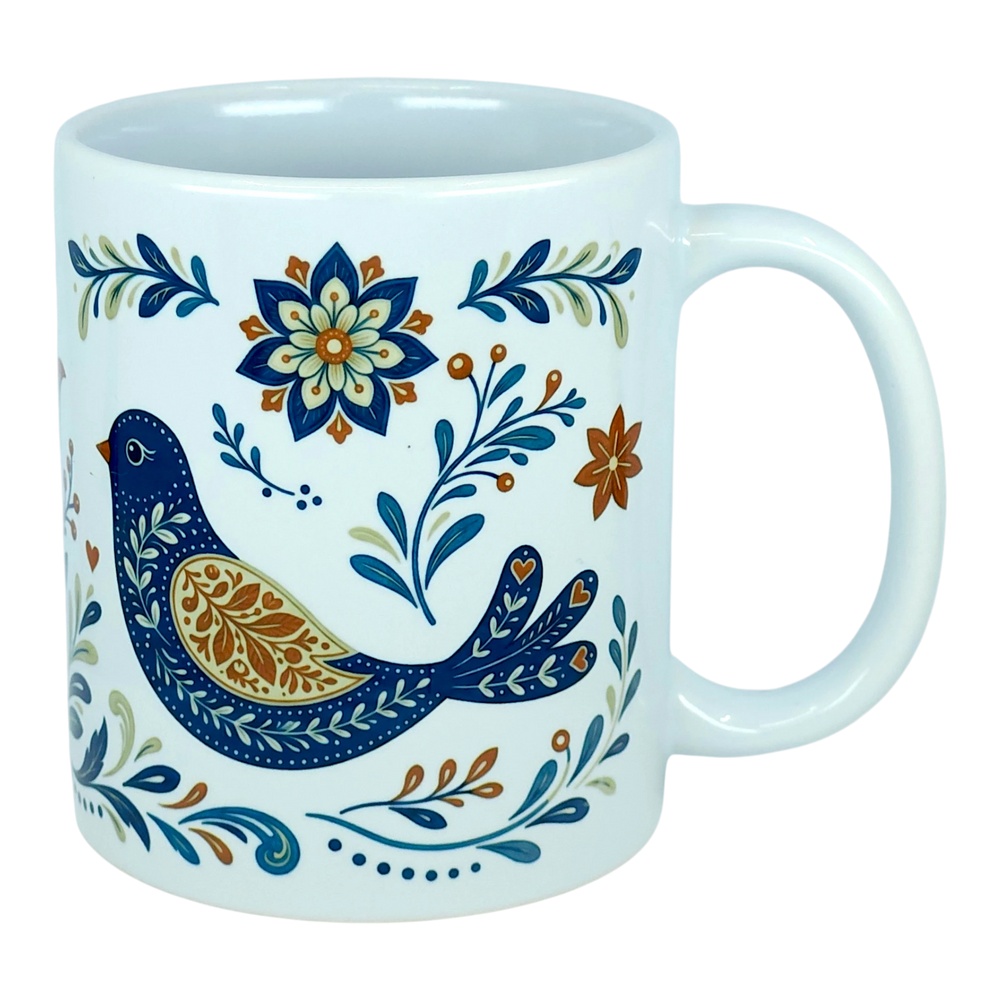 Mug: Nordic Folk Art Birds Ceramic Mug (11 oz Capacity)