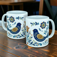 Mug: Nordic Folk Art Birds Ceramic Mug (11 oz Capacity)
