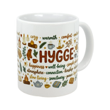 The Nordic Hygge Comfort Typography Ceramic Mug (11 oz) by Swedish Gift Store features "Hygge" in bold with cozy words and illustrations—a perfect Scandinavian mug to enjoy relaxing moments.