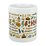 Sip in style with the Nordic Hygge Comfort Typography Ceramic Mug (11 oz) by Swedish Gift Store, featuring HYGGE, cozy icons—books, socks, candles, tea—and words like comfort and warmth for a perfect Scandinavian coffee cup vibe.