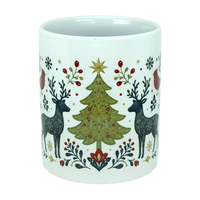 Mug: Nordic Forest Reindeer & Christmas Tree Ceramic Mug (11 oz)