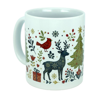 Mug: Nordic Forest Reindeer & Christmas Tree Ceramic Mug (11 oz)