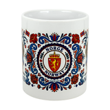 The Nordic Wholesalers Mug: Norge Norway Rosemaling Troll Wraparound Ceramic Mug (11 oz) features colorful floral patterns, Norwegian flags, a yellow lion crest, and “Norge” and “Norway”—a perfect Norway folklore gift.