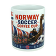 Start your day with the Norway Soccer Coffee Cup Mug – Viking Longship Fan Mug from Nordic Wholesale. This unique mug showcases Vikings rowing a longship with a soccer ball in front, accented by Norwegian flag colors and bold red and blue "Norway Soccer Coffee Cup" text. It's the perfect gift for fans who appreciate both Norwegian heritage and soccer—a standout Norway soccer mug or thoughtful present for any history-loving sports enthusiast.