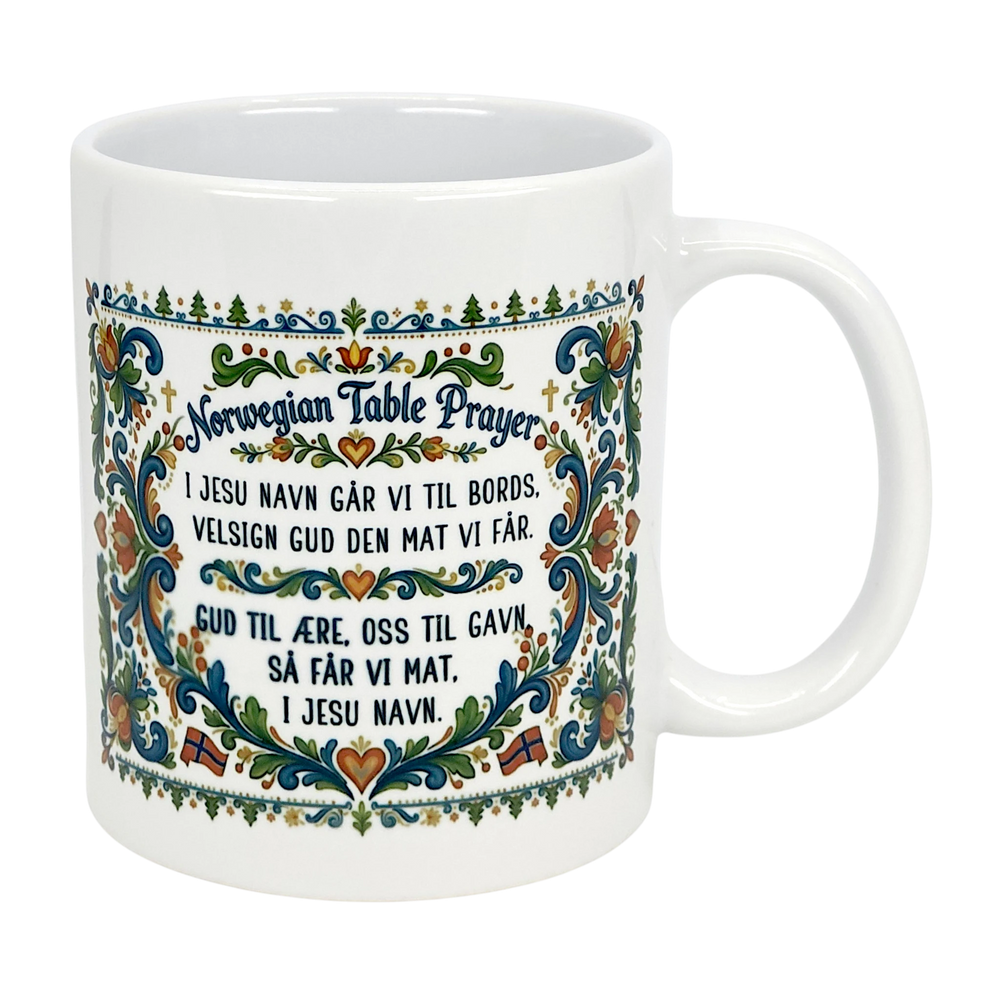 Mug: Norwegian Table Prayer Ceramic Rosemaling Mug (11 oz Capacity)
