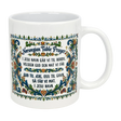 The Nordic Wholesale Mug: Norwegian Table Prayer Ceramic Rosemaling Mug (11 oz) features colorful floral patterns and the Norwegian Table Prayer in both Norwegian and English—an ideal gift for celebrating Norwegian heritage.
