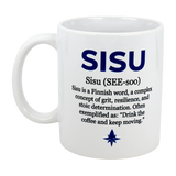 The Nordic Wholesalers Mug: Sisu Finnish Word Definition Ceramic Mug (11 oz) features "Sisu"—Finnish for grit, resilience, and determination—pronounced SEE-soo. Drink the coffee, keep moving; the ultimate motivational mug.