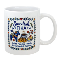 Mug: Swedish Fika Cozy Tradition Blue Dala Horse Ceramic Mug (11 oz)