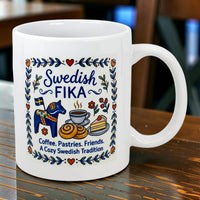 Mug: Swedish Fika Cozy Tradition Blue Dala Horse Ceramic Mug (11 oz)