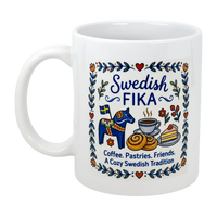 Mug: Swedish Fika Cozy Tradition Blue Dala Horse Ceramic Mug (11 oz)