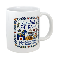 Mug: Swedish Fika Cozy Tradition Blue Dala Horse Ceramic Mug (11 oz)