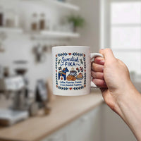 Mug: Swedish Fika Cozy Tradition Blue Dala Horse Ceramic Mug (11 oz)
