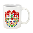 The Swedish Gift Store’s 11oz ceramic mug features two red Dala horses facing each other amid colorful Swedish folk flowers.