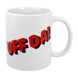 The Swedish Gift Store’s Classic "Uff Da!" Ceramic Mug (11 oz) features bold red and blue 3D lettering, making it a stylish white Scandinavian coffee cup to showcase your Nordic spirit.