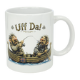 The Nordic Wholesale Mug: Uff Da Fishing Trolls Ceramic Mug (11 oz) features two cartoon trolls fishing in a wooden boat with a Norwegian flag and bold “Uff Da!” text, capturing their playful, surprised expressions.