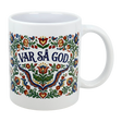 The Mug: Var Sa God Swedish Kurbits Folk Art Ceramic Mug (11 oz) by Nordic Wholesalers features colorful, traditional Swedish folk art floral designs and the phrase "Var så god" in bold blue at the center.