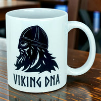 Mug: Viking DNA White Ceramic Mug with Historically Accurate Helmet (11 oz)